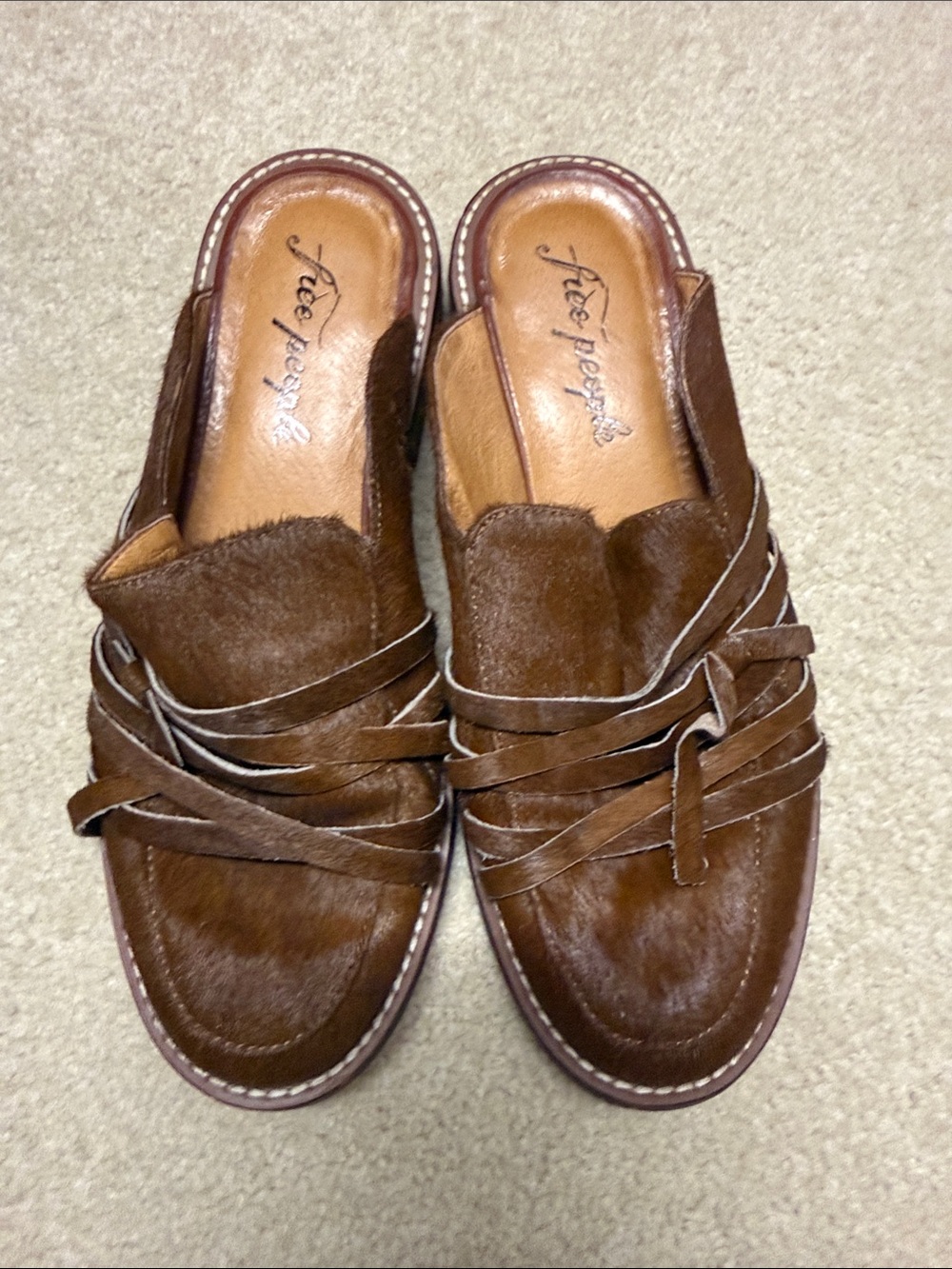 Free People Chestnut Brown Braided Leather Mule Slides